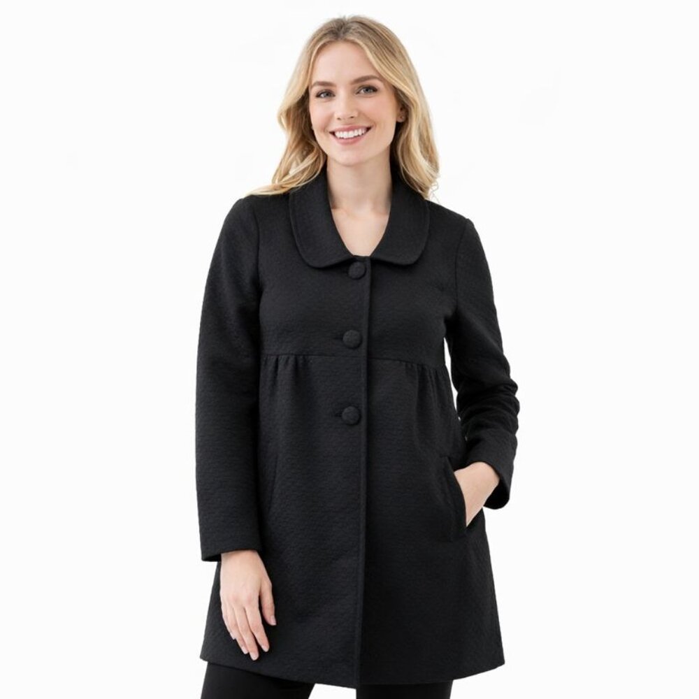Max Studio Women’s Jacket Size 8 Black Textured Button Front Chic Coat